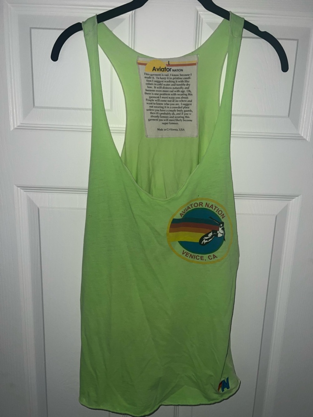 Aviator Nation Neon Green Retro Surf Logo Tank Top